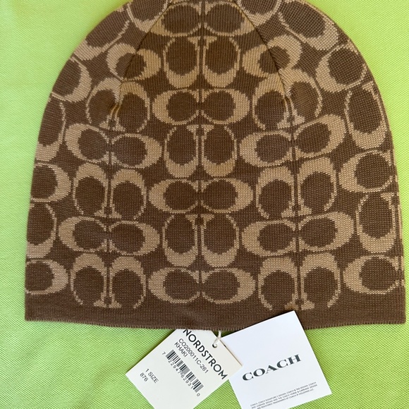 COACH SIGNATURE KNIT BEANIE:NWT KHAKI - Picture 4 of 10